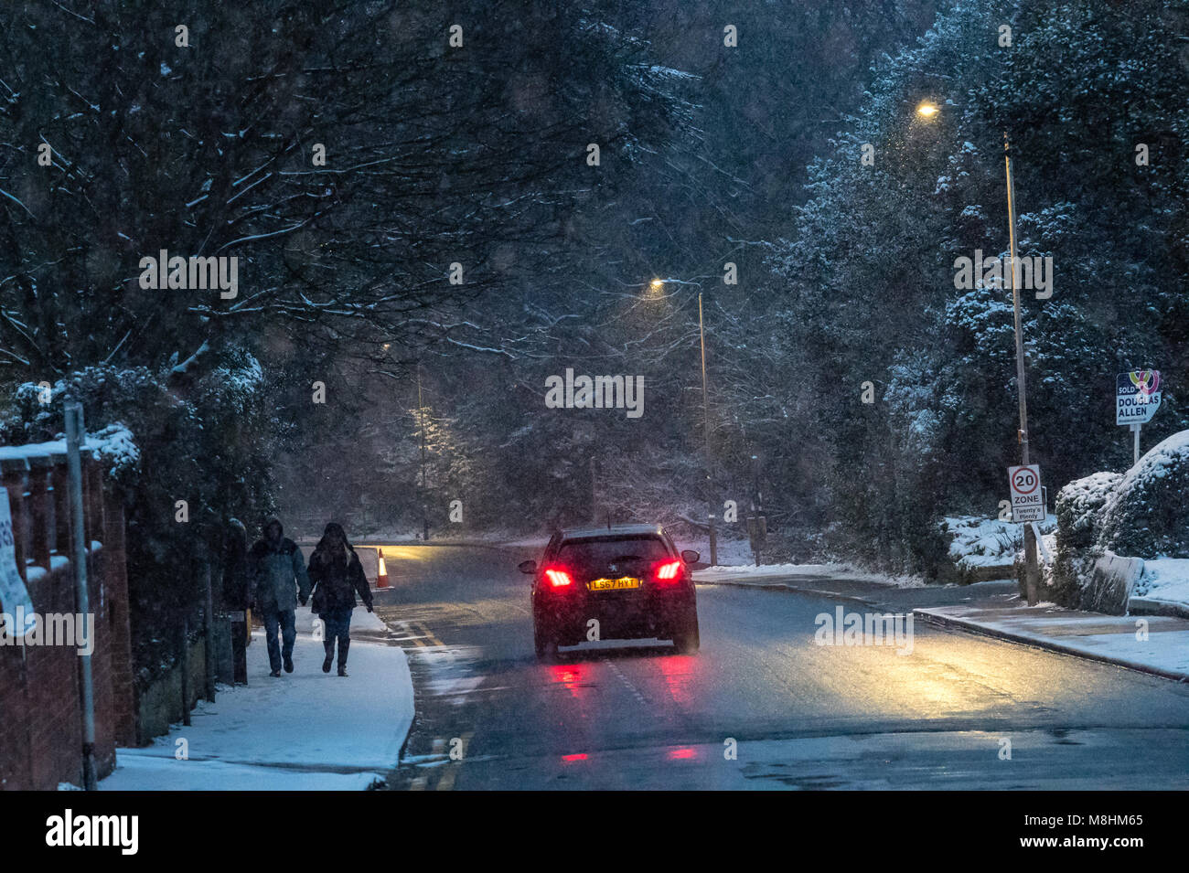 Brentwood, UK, 17 Mar 2018. Thousands of runners and numerous charities disappointed as the Brentwood Half Marathon was cancelled for the first time in 37 years due to weather as an amber weather warning is issued by the Met office for snow and high winds in Essex and the south east Credit Ian Davidson/Alamy Live News Stock Photo