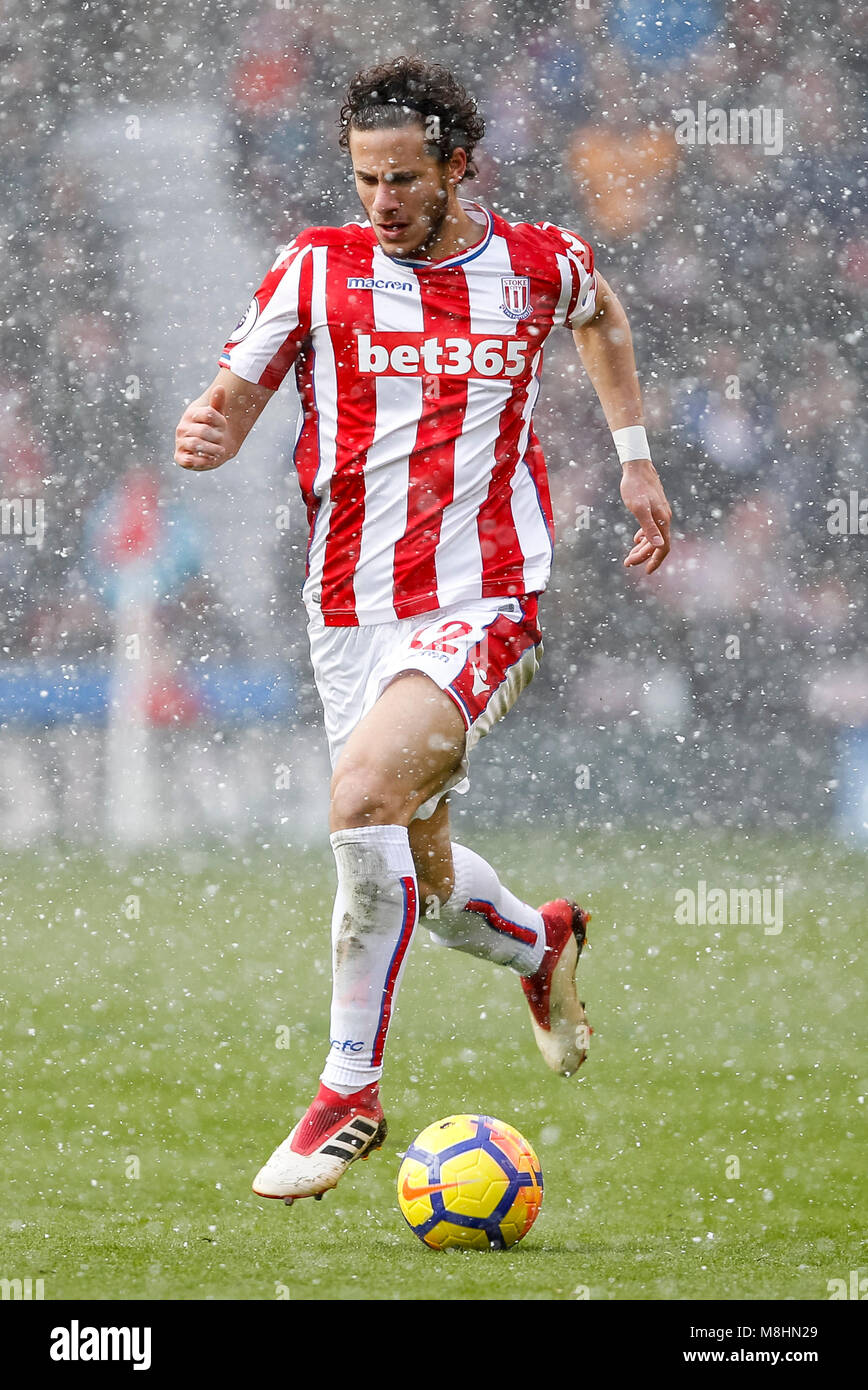 Ramadan Sobhi of Stoke City during the Premier League match between Stoke City and Everton at Bet365 Stadium on March 17th 2018 in Stoke-on-Trent, England. (Photo by Daniel Chesterton/phcimages.com) Stock Photo