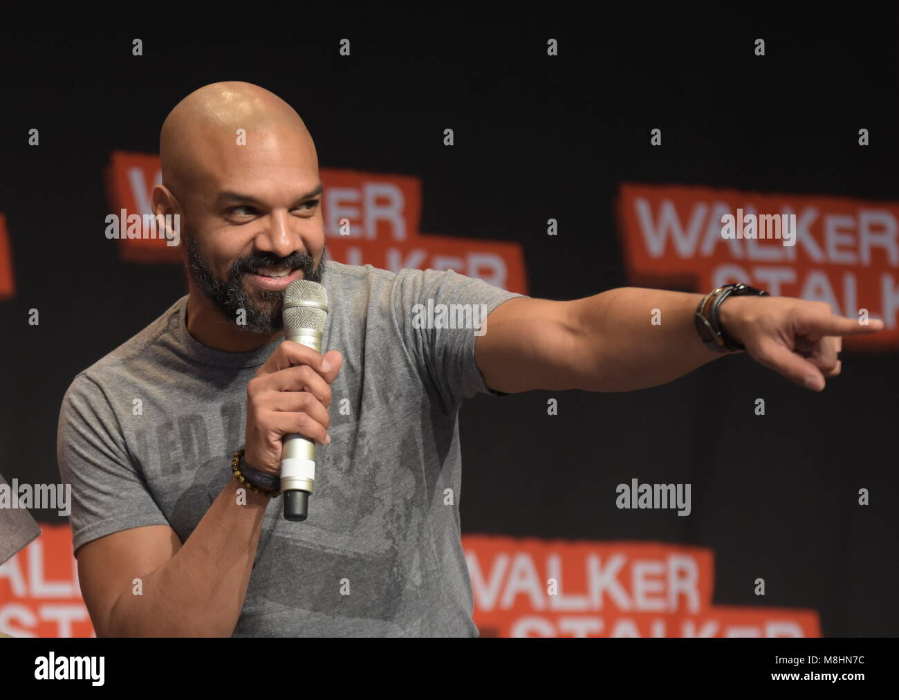 MANNHEIM, GERMANY - MARCH 17: Actor Khary Payton (Ezekiel on The Walking Dead) at the Walker Stalker Germany convention. (Photo by Markus Wissmann) Stock Photo