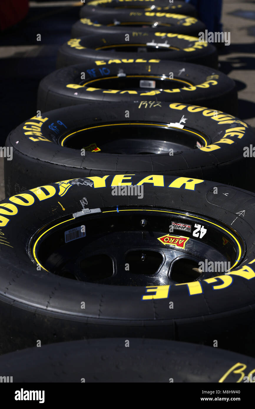 Fontana, California, USA. 17th Mar, 2018. March 17, 2018 - Fontana, California, USA: Goodyear Tires wait for use during practice for the Auto Club 400 at Auto Club Speedway in Fontana, California. Credit: Chris Owens Asp Inc/ASP/ZUMA Wire/Alamy Live News Stock Photo