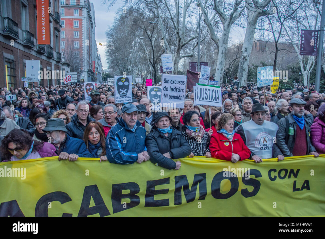 Madrid, Spain. 17th March 2018. pensioners demonstration on the streets of Madrid, Spain elder pensioners demand their right to the spanish government in order to ask about the presente of the elder people in spain Credit: Alberto Sibaja Ramírez/Alamy Live News Stock Photo
