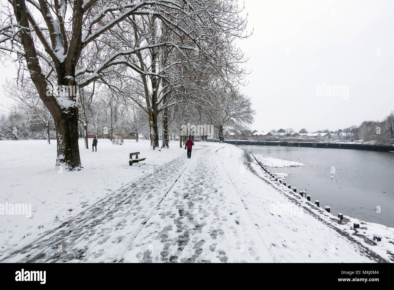 Riverside Park covered in snow after the storm 'beast from the east' in Southampton, Hampshire, England, UK Stock Photo