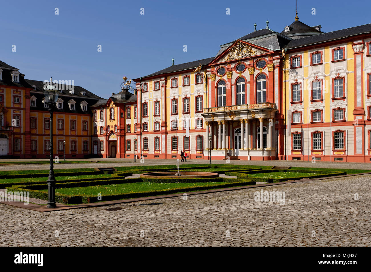 Baroque Bruchsal Castle: Inner courtyard and main entrance, Kraichgau, Karlsruhe District, Baden-Württemberg, Germany Stock Photo