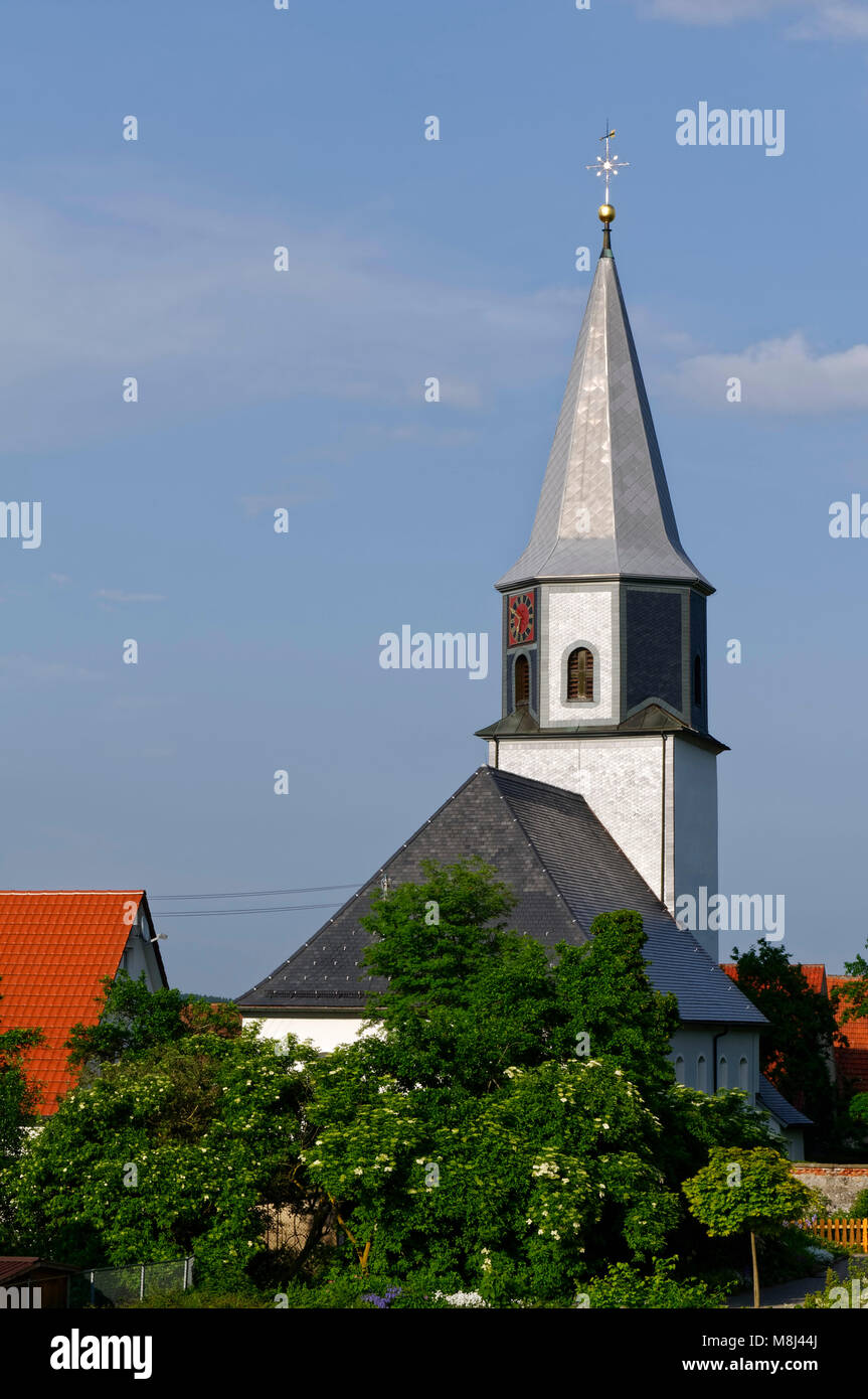 Lutheran church in Feldstetten (part of Laichingen) on the Swabian Alps, Alb-Donau District, Baden-Württemberg, Germany Stock Photo