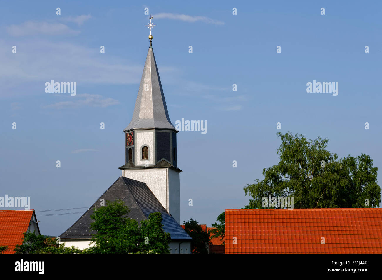 Lutheran church in Feldstetten (part of Laichingen) on the Swabian Alps, Alb-Donau District, Baden-Württemberg, Germany Stock Photo