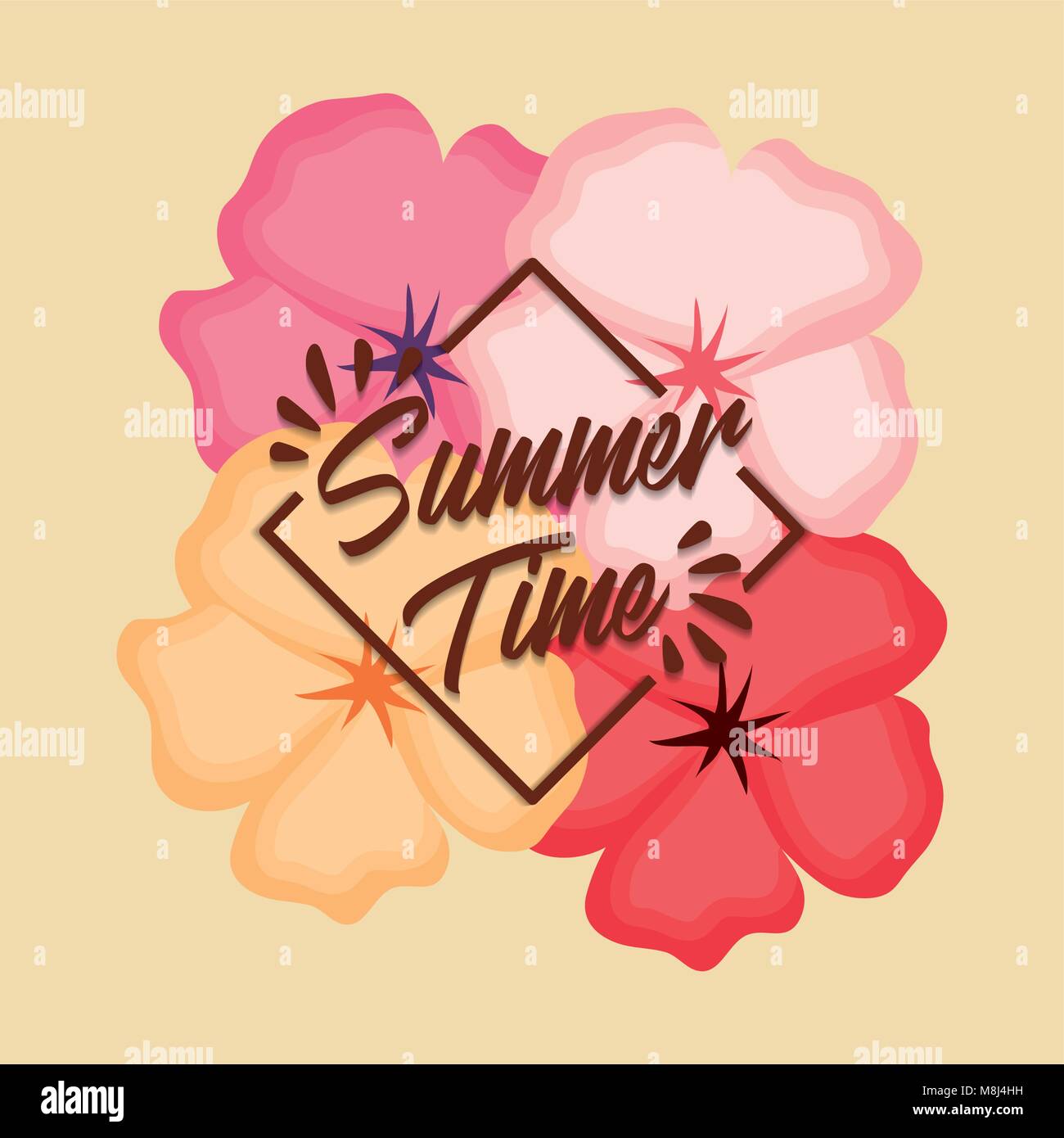 Summer time design with tropical flowers, colorful design vector ...