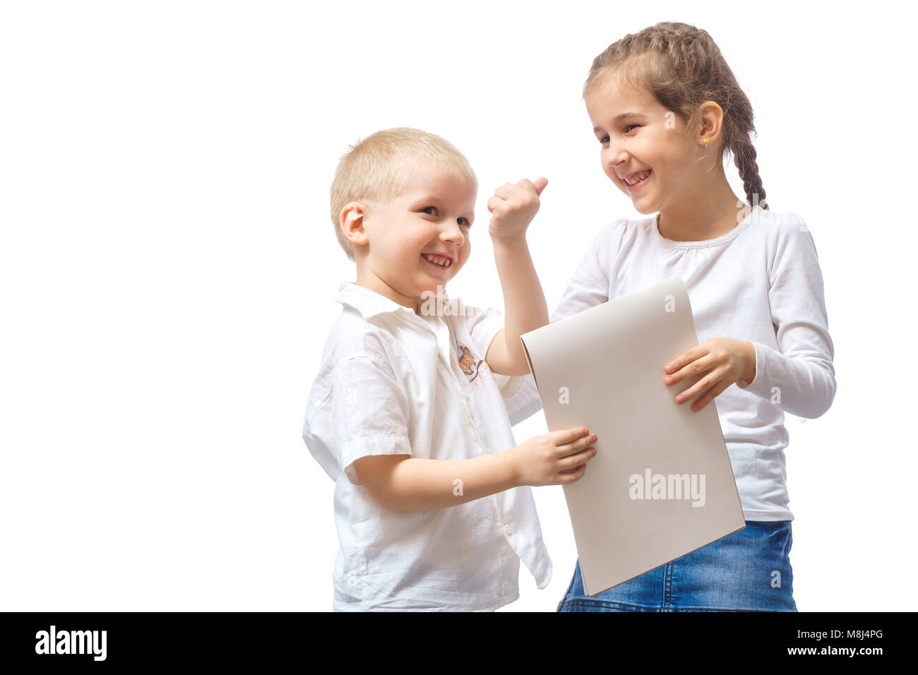Children with frames in their hands on the white background Stock Photo ...