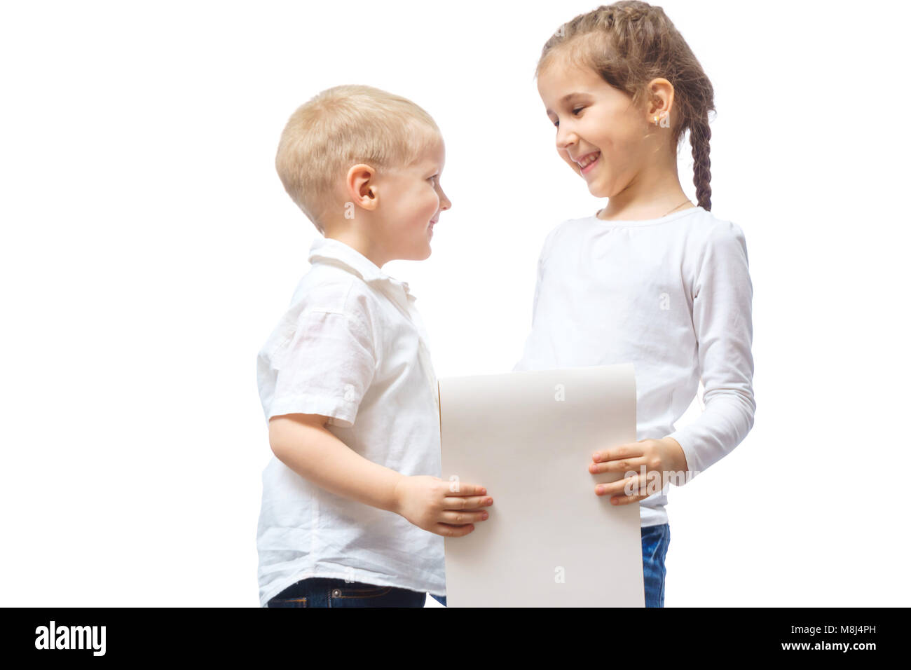 Children with frames in their hands on the white background Stock Photo ...