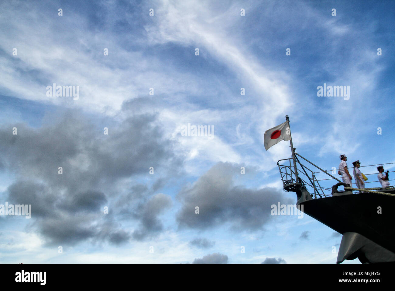 Japanese flag on Izumo helicopter carrier Stock Photo