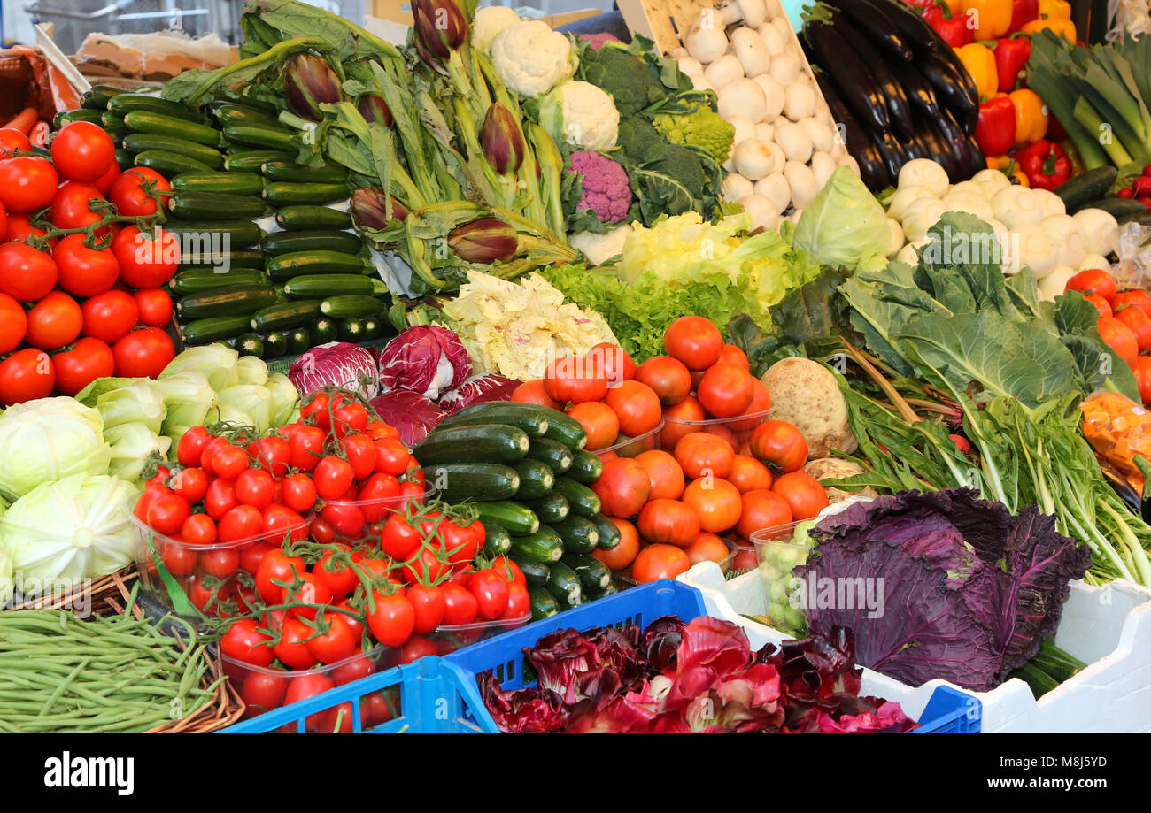 fresh organic vegetables for sale at italian market Stock Photo Alamy