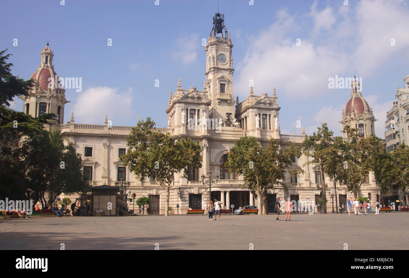 Town Hall Plaza del Ayuntamiento Valencia Spain Stock Photo
