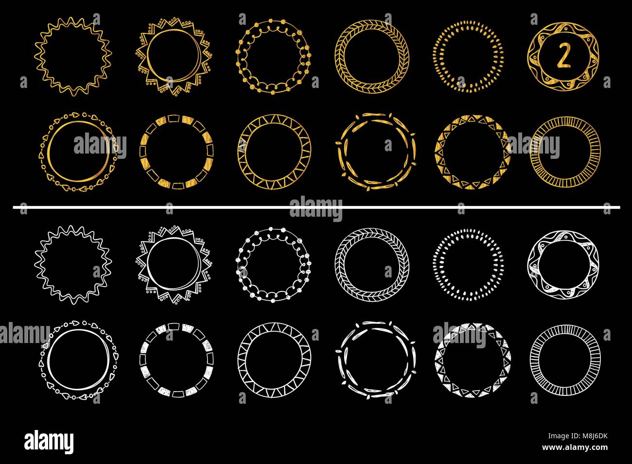 Collection of golden and white hand drawn round frames . Vector set 2 ...