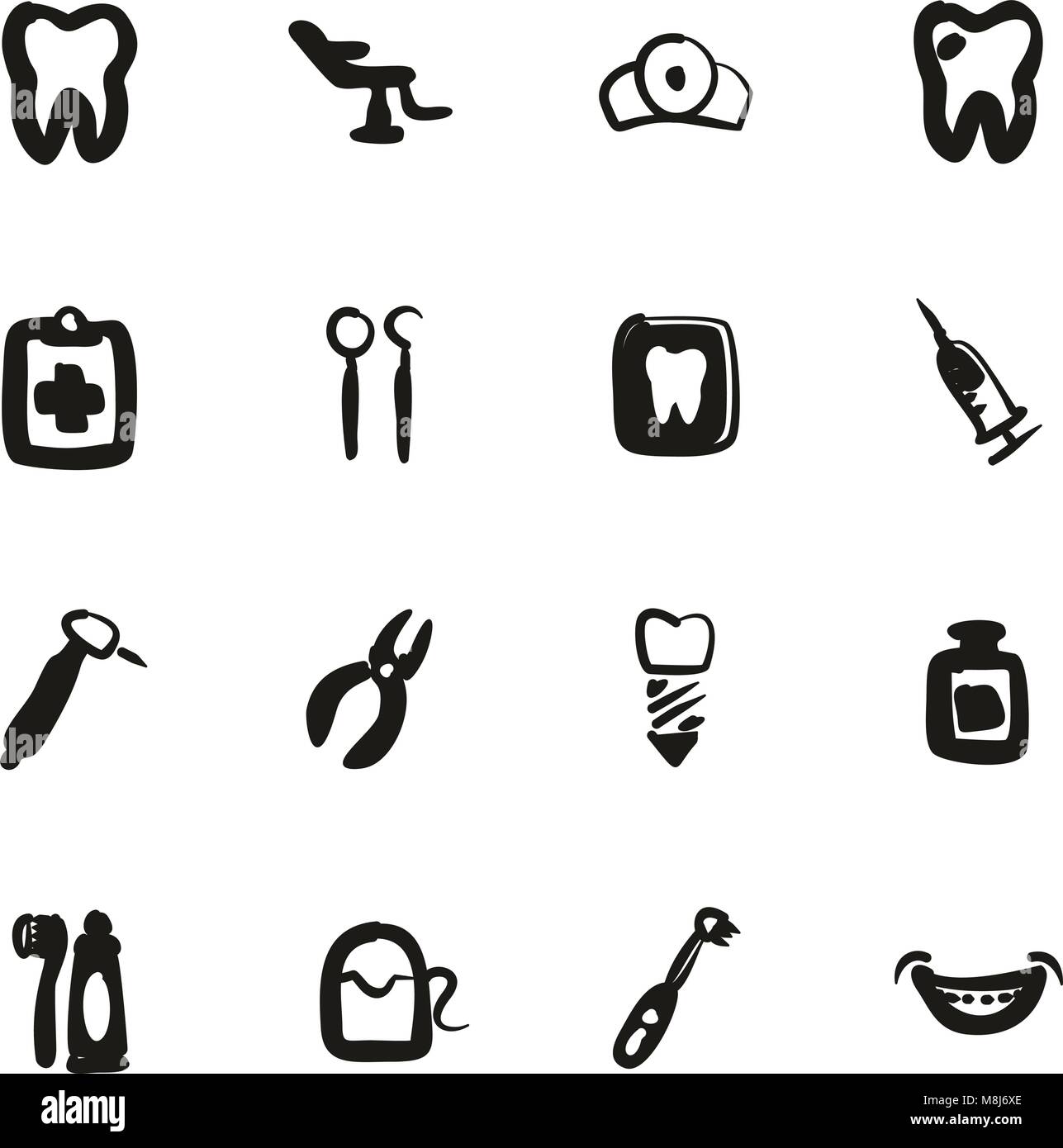 Dentist Icons Freehand Fill Stock Vector