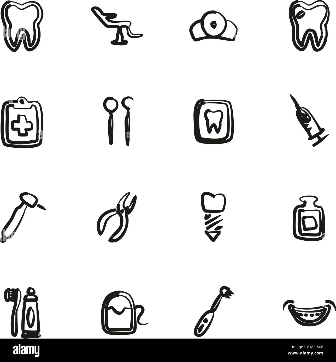 Dentist Icons Freehand Stock Vector