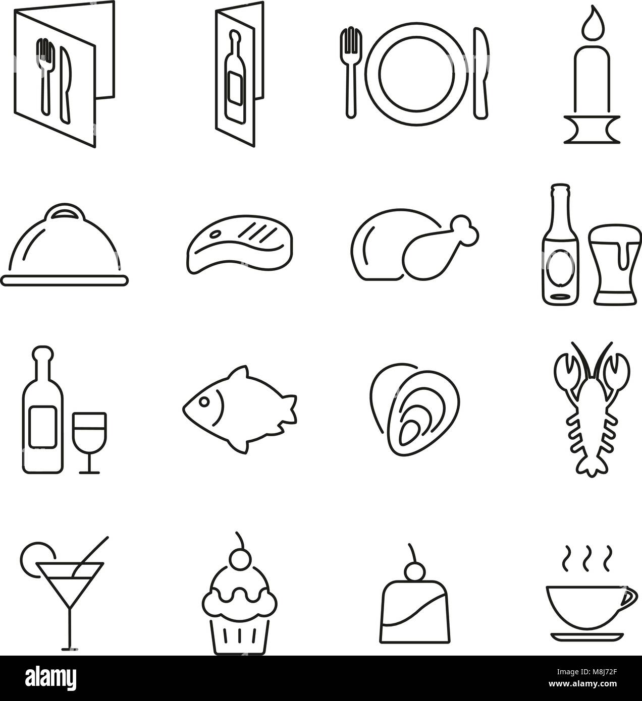 Dinner or Romantic Dinner Icons Thin Line Vector Illustration Set Stock ...