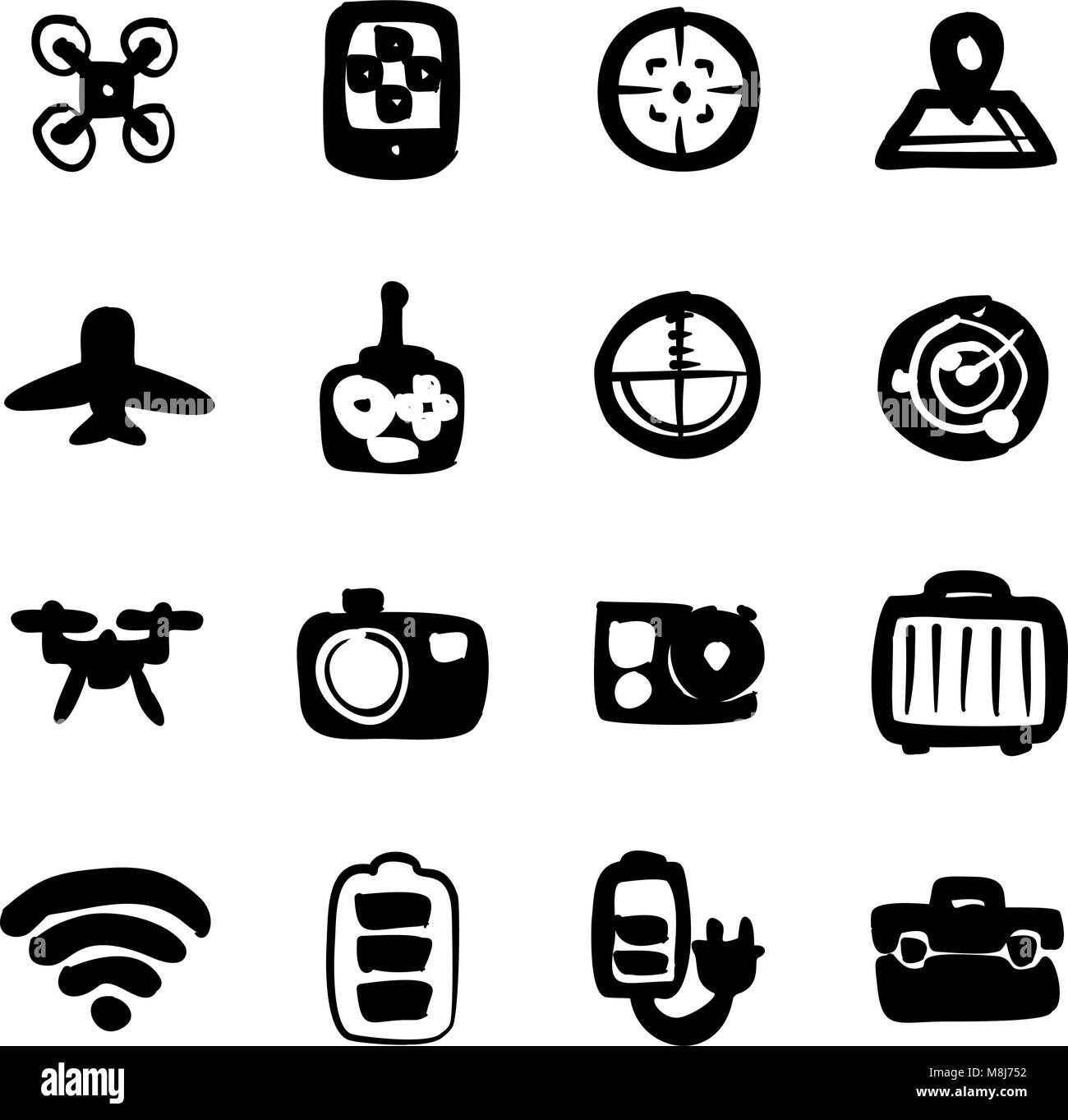 Drone Or Quadcopter Icons Freehand Fill Stock Vector
