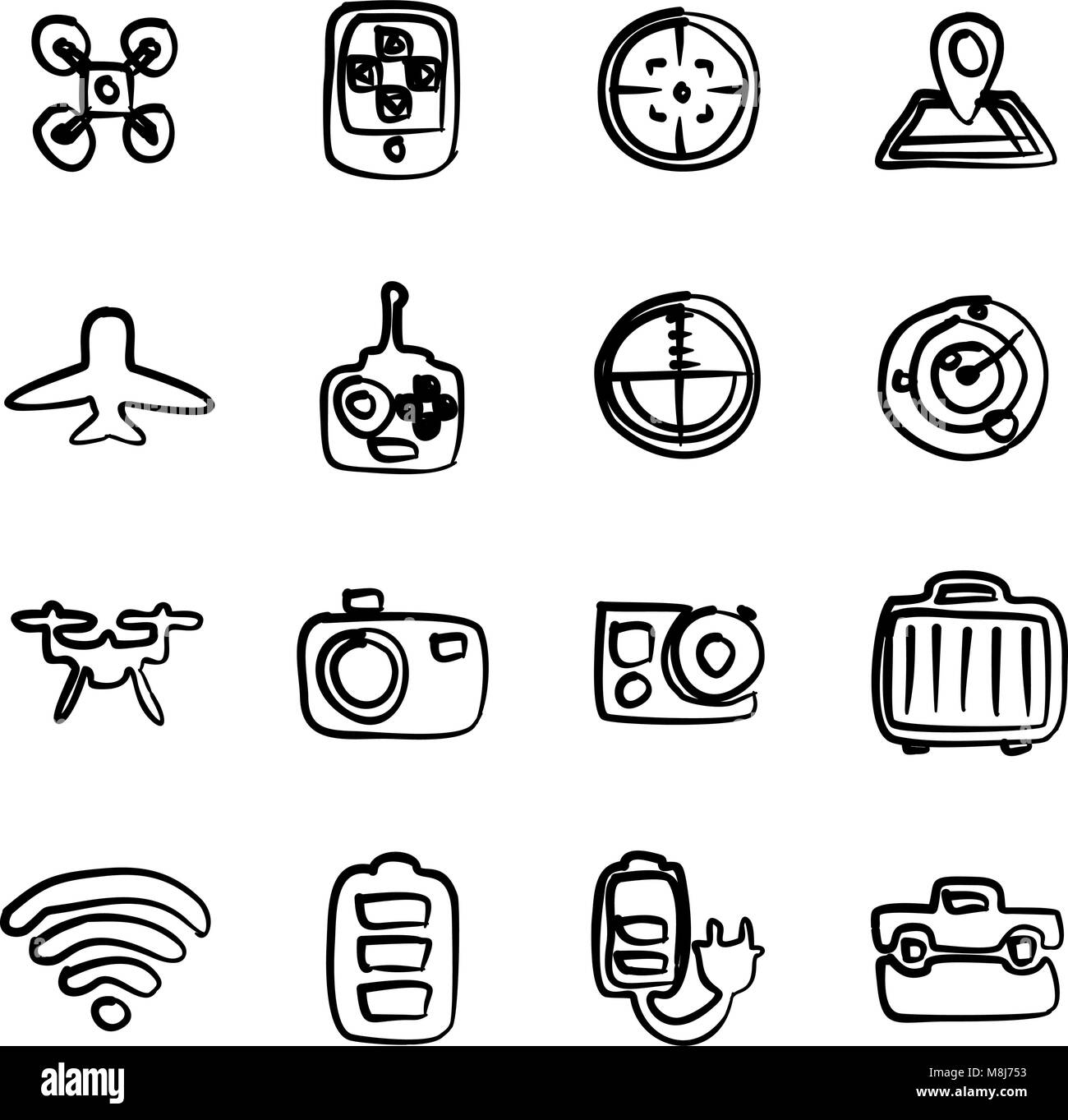 Drone Or Quadcopter Icons Freehand Stock Vector