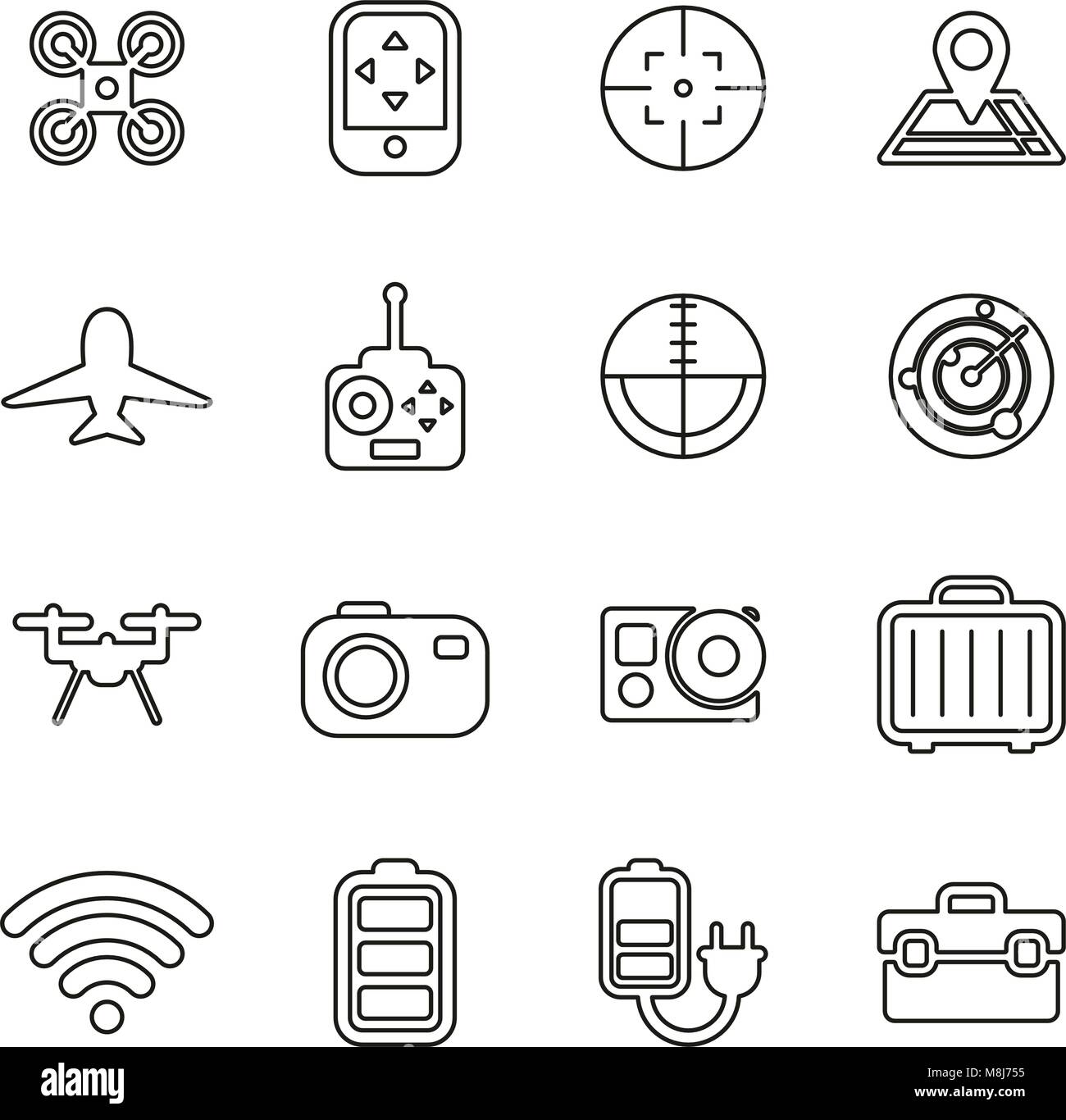 Drone Or Quadcopter Icons Thin Line Vector Illustration Set Stock ...