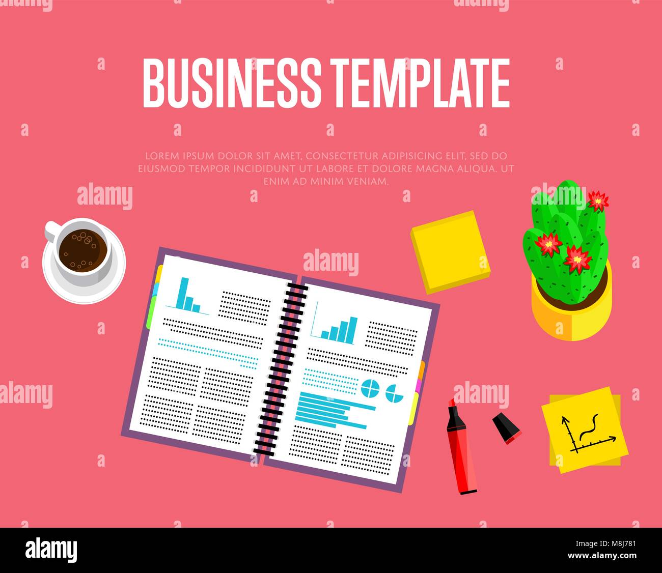 Business template. Top view workspace background Stock Vector Image