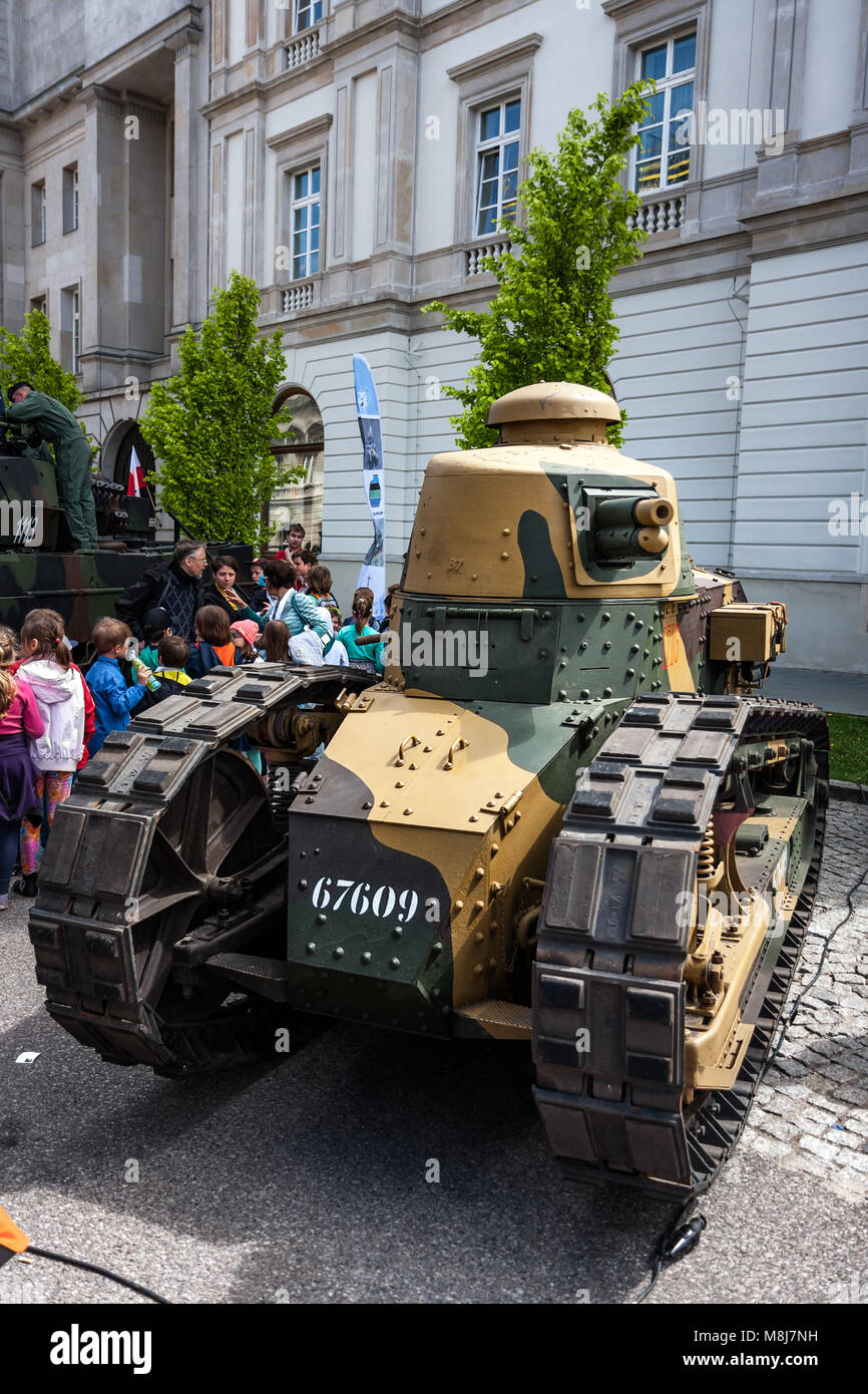 Retro tank Renault FT 17, tracked armored vehicle, used mostly during the World War I. WARSAW, POLAND - MAY 08, 2015 Stock Photo