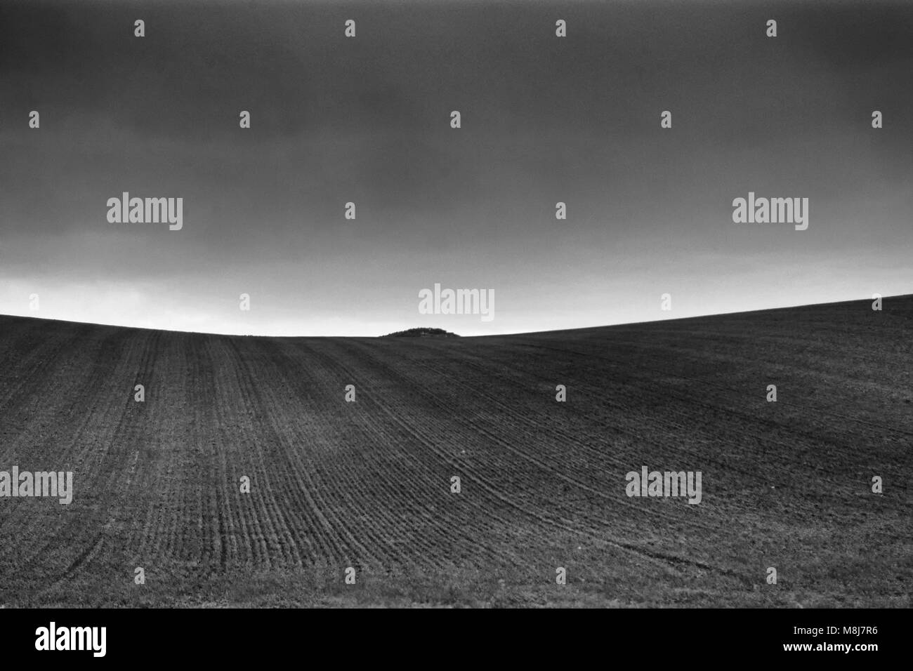 Lonely Art Nature Hills field under cloudy sky stormy weather black and ...