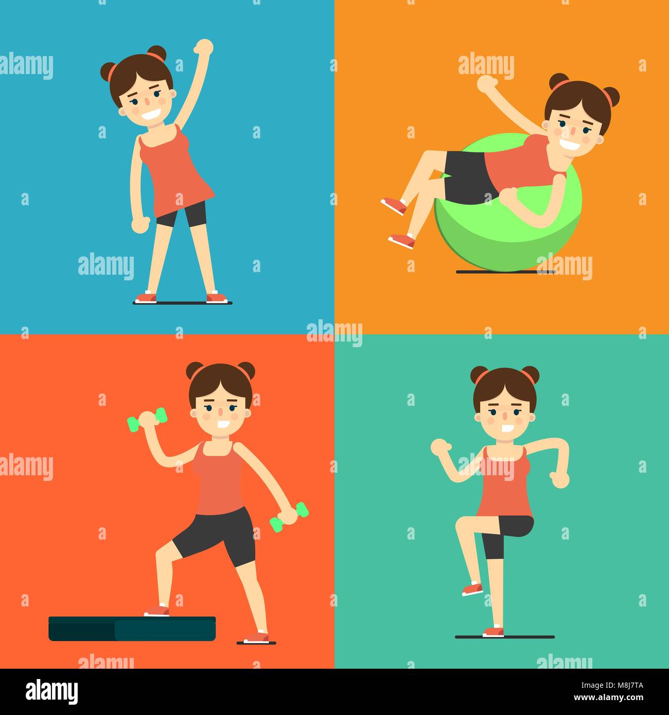Fitness girl doing exercise, illustration set Stock Vector Image & Art ...