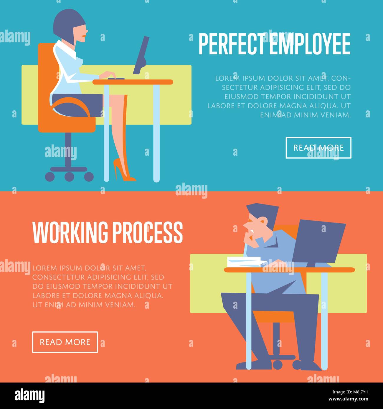 Perfect Employee And Working Process Banners Stock Vector Art