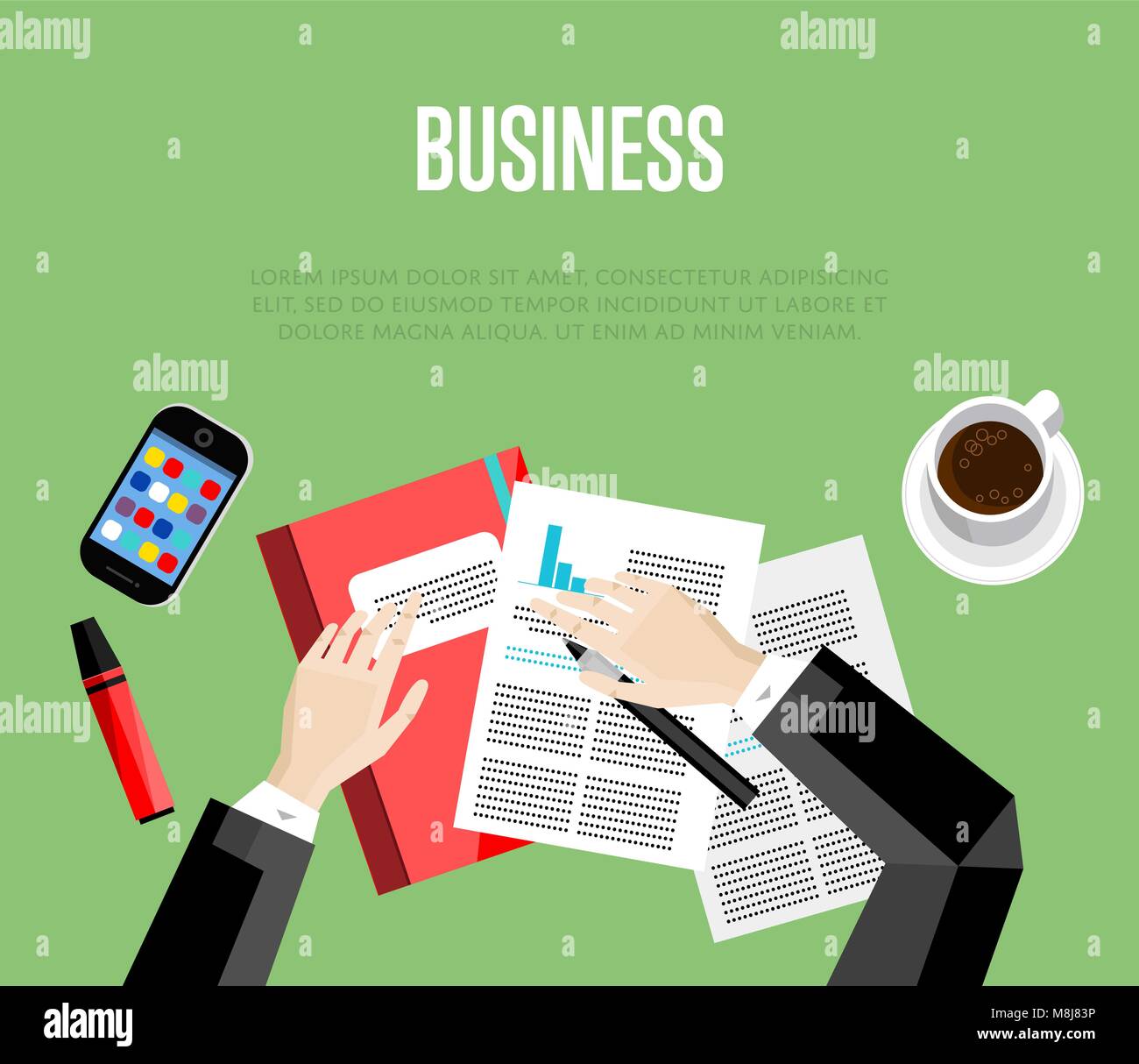 Business template. Top view workspace background Stock Vector Image