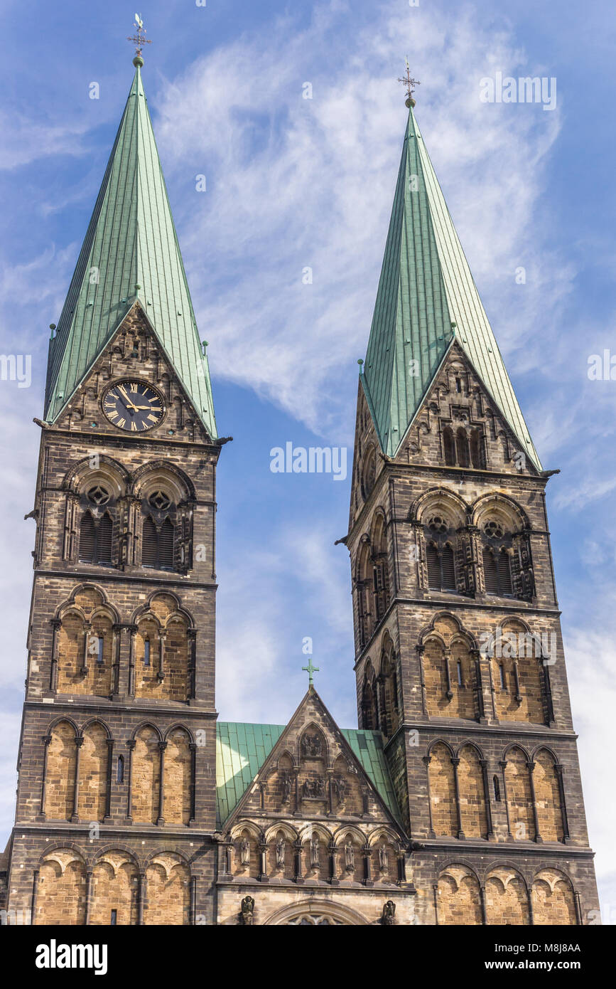 Towers of the historical Dom church in Bremen, Germany Stock Photo