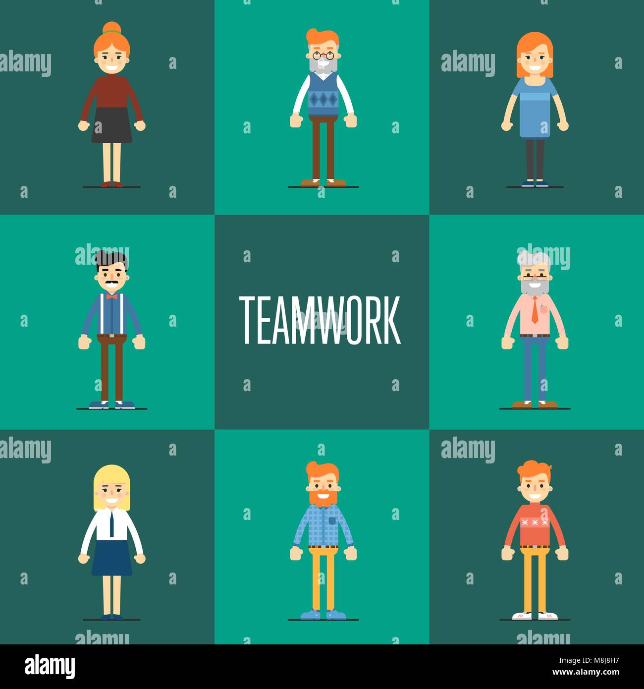 Teamwork concept with people cartoon characters Stock Vector Art