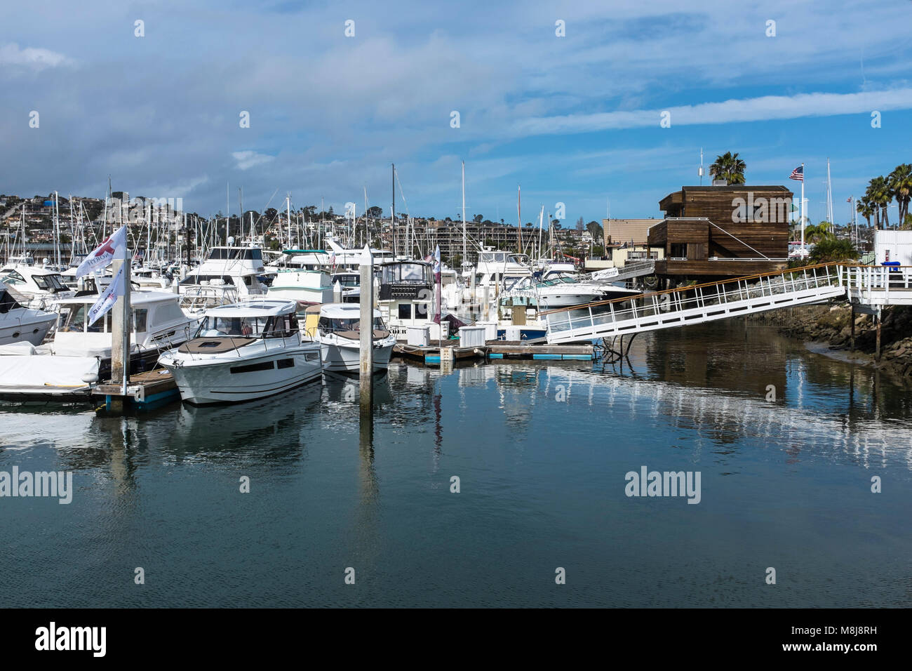 SAN DIEGO, CALIFORNIA, USA - Yachts moored at Shelter Island in the Yachts Basin. Stock Photo