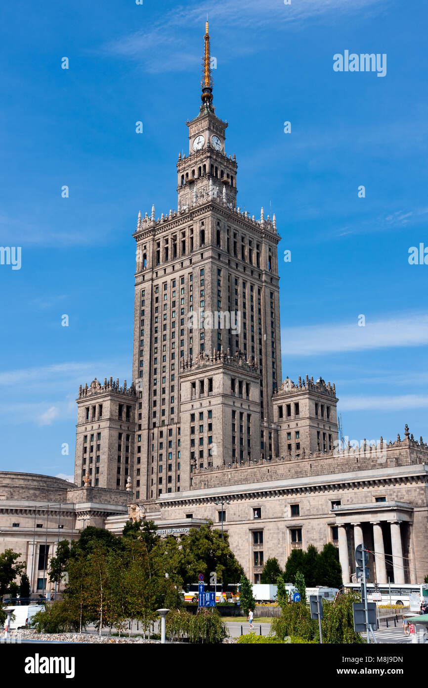 Palace of Culture and Science, skyscraper in socrealist realism style, built in 1952-1955. WARSAW, POLAND - JUNE 28, 2014 Stock Photo