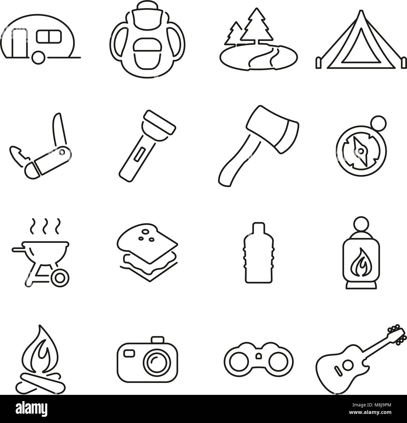 Camping or Outdoor Adventure Icons Thin Line Vector Illustration Set ...