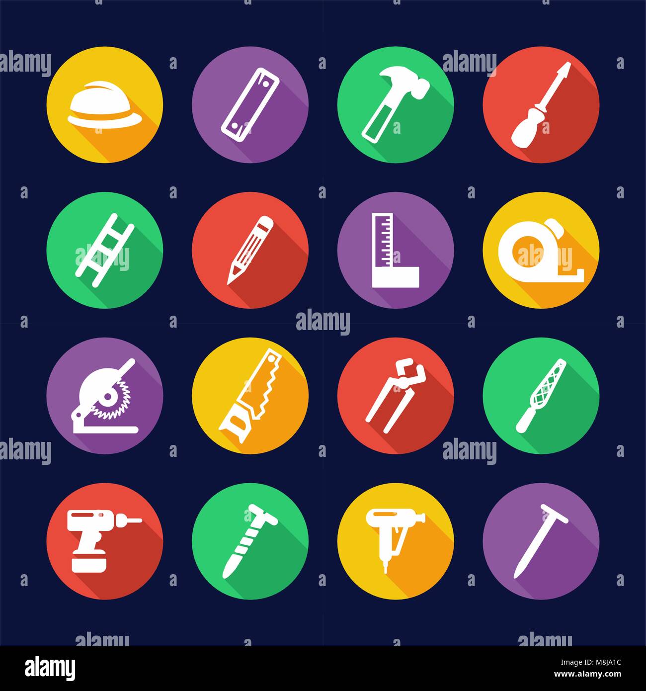 Carpenter Icons Flat Design Circle Stock Vector Image & Art - Alamy