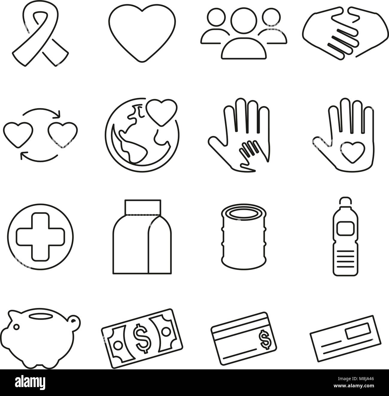 Charity or Helping Icons Thin Line Vector Illustration Set Stock Vector ...