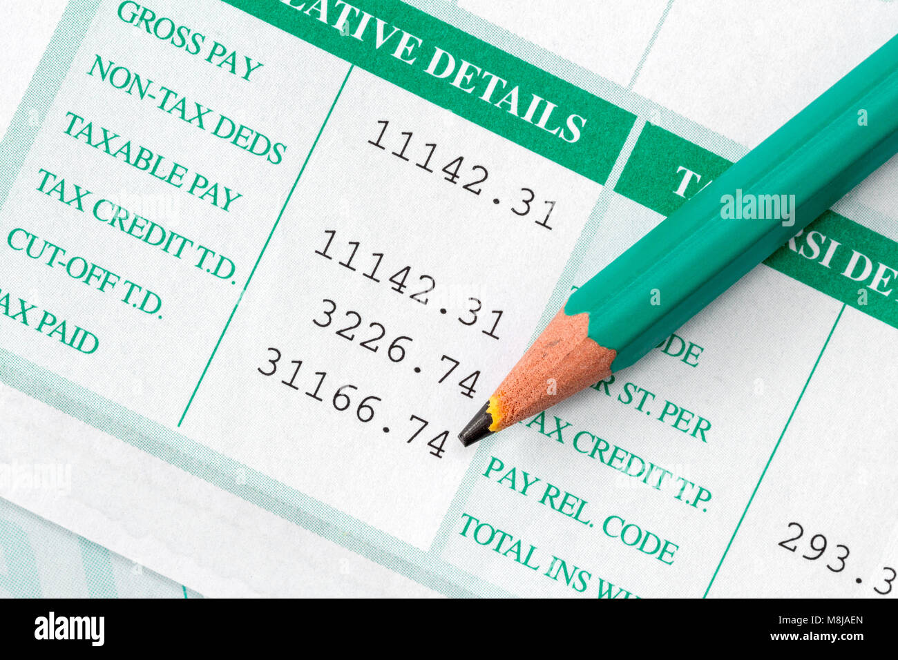 Euro Pay slip and pencil, close up for payroll or salary background Stock  Photo - Alamy