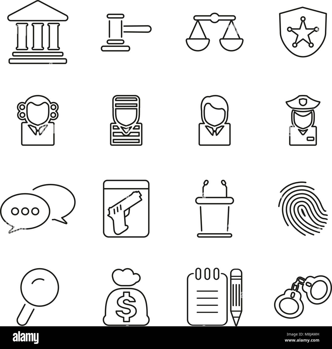 Courthouse Trial or Court of Justice Icons Thin Line Vector ...