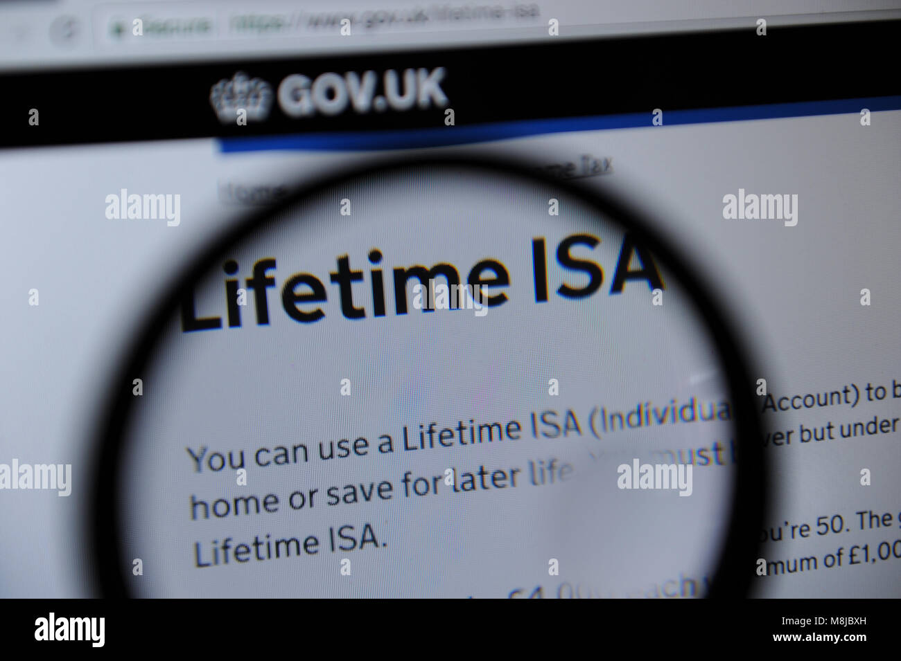 Lifetime ISA details on the UK Government website Stock Photo