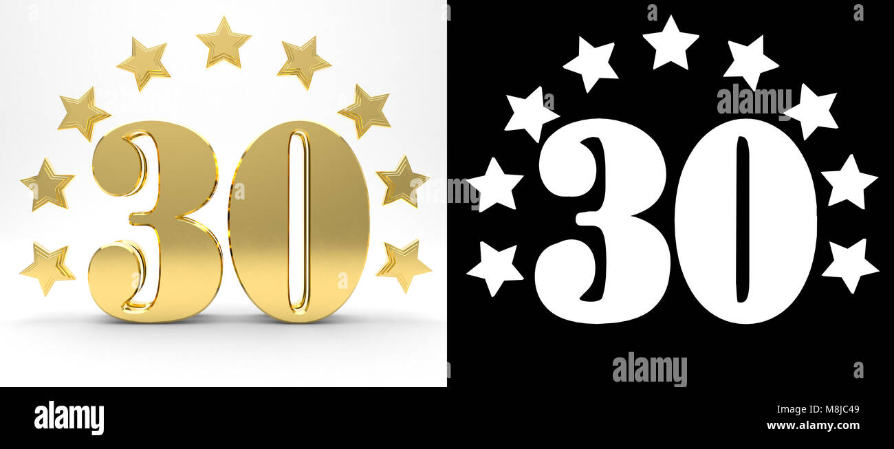 Golden Number Thirty On White Background With Drop Shadow And Alpha Golden Number Thirty On White Background With Drop Shadow And Alpha