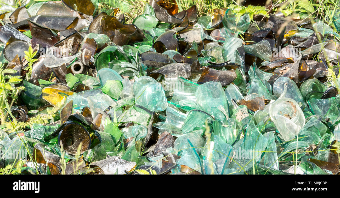 A pile of glass bottle pieces broken glass recycling Stock Photo Alamy