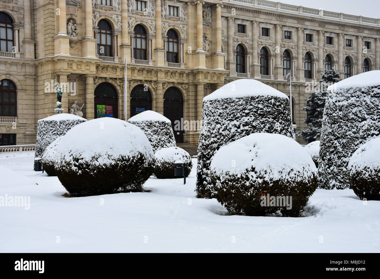 Vienna, Austria. February 1, 2017. Maria-Theresien-Platz, a large public square in Vienna, Austria after a huge snowfall Stock Photo