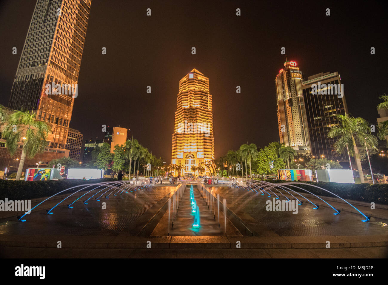 Fountains at Petronas Towers, KLCC, Kuala Lumpur, Malaysia Stock Photo