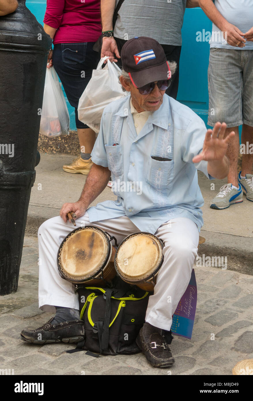 Street musician perform for tourists and tips in Old Havana, Havana, Cuba Stock Photo