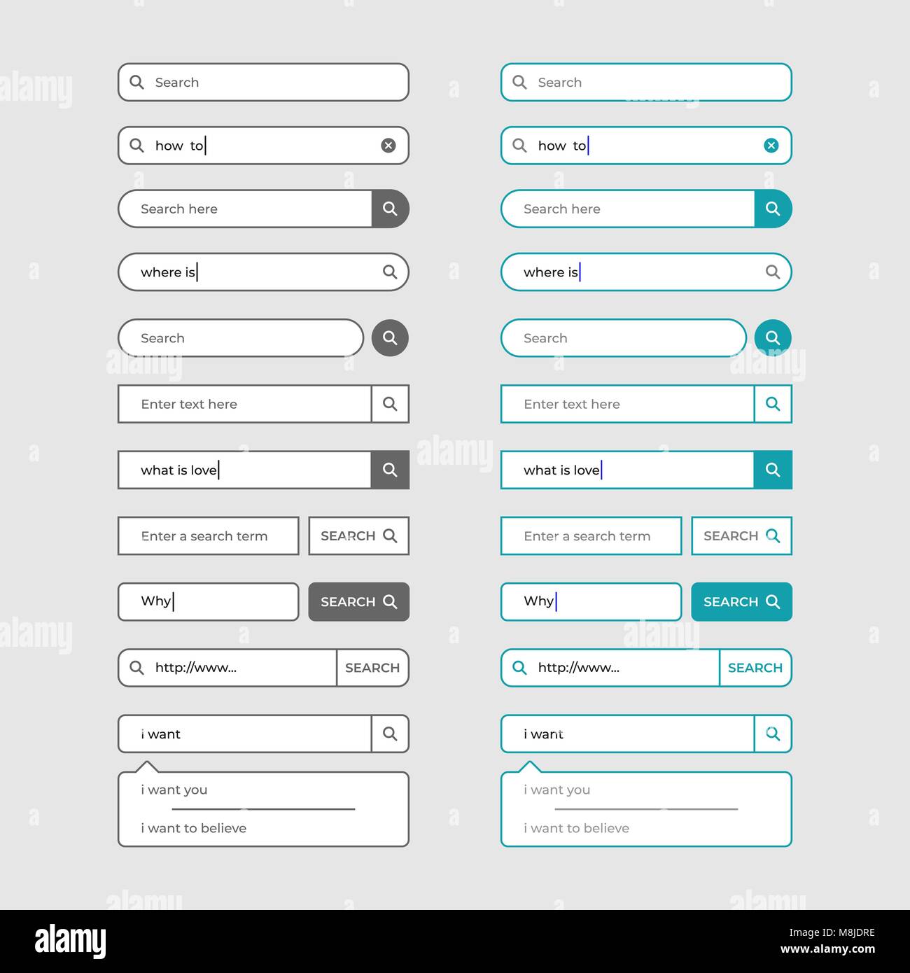 set of search bar design elements. vector illustration Stock Vector ...