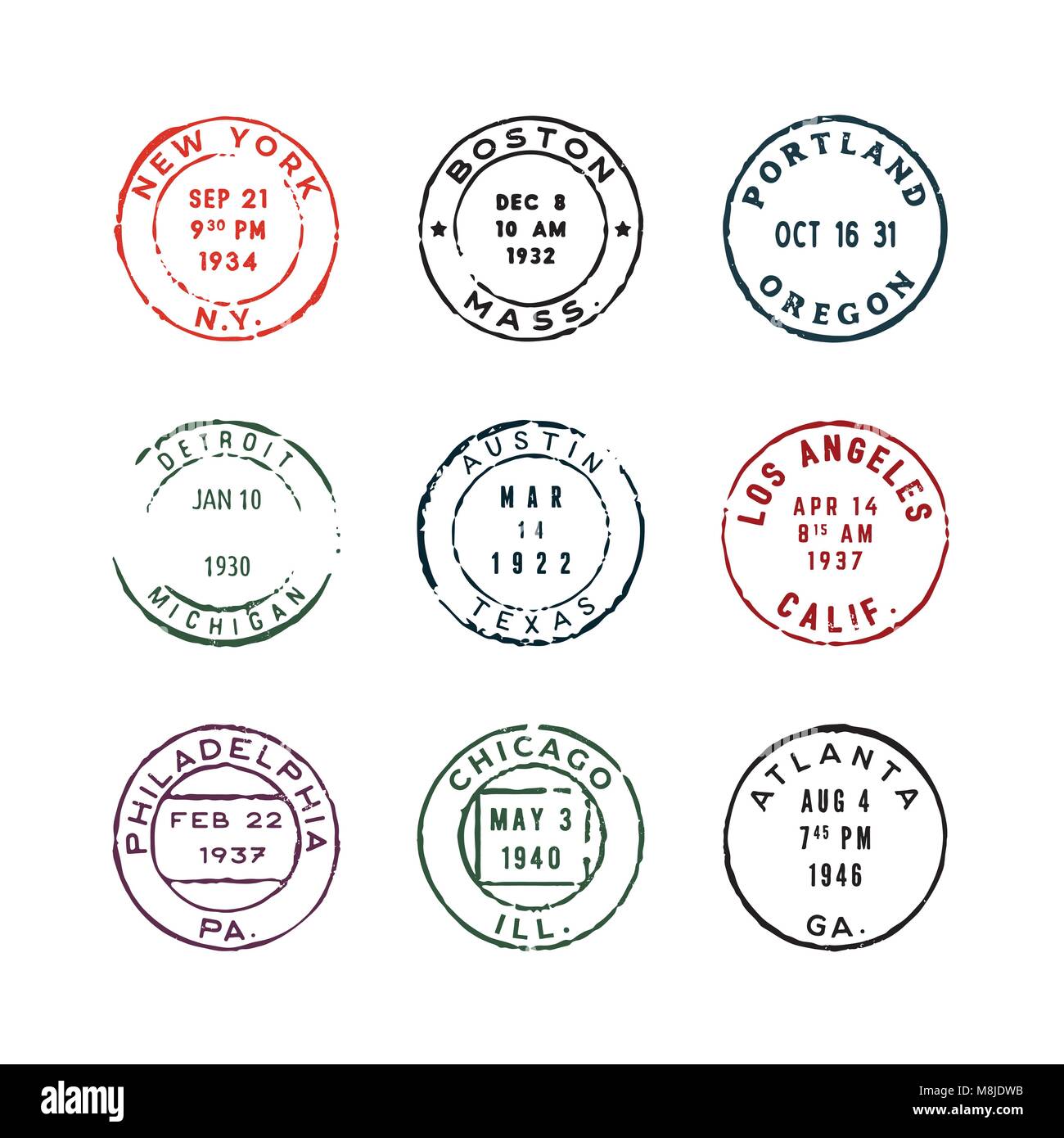 set of vintage postage stamps. vector illustration Stock Vector Image