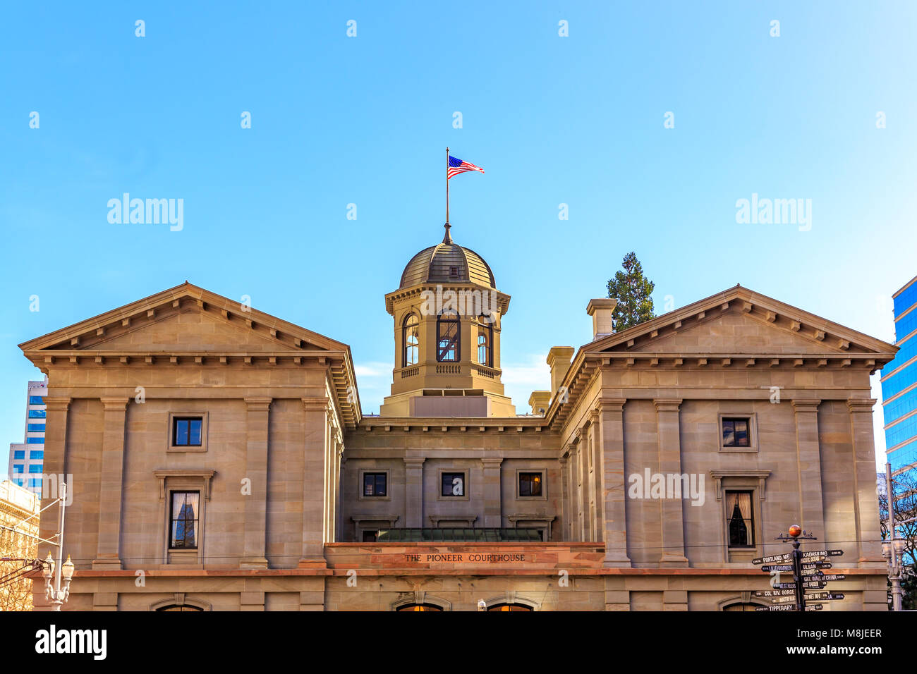 The Pioneer Courthouse is a federal courthouse in Portland, Oregon. Stock Photo
