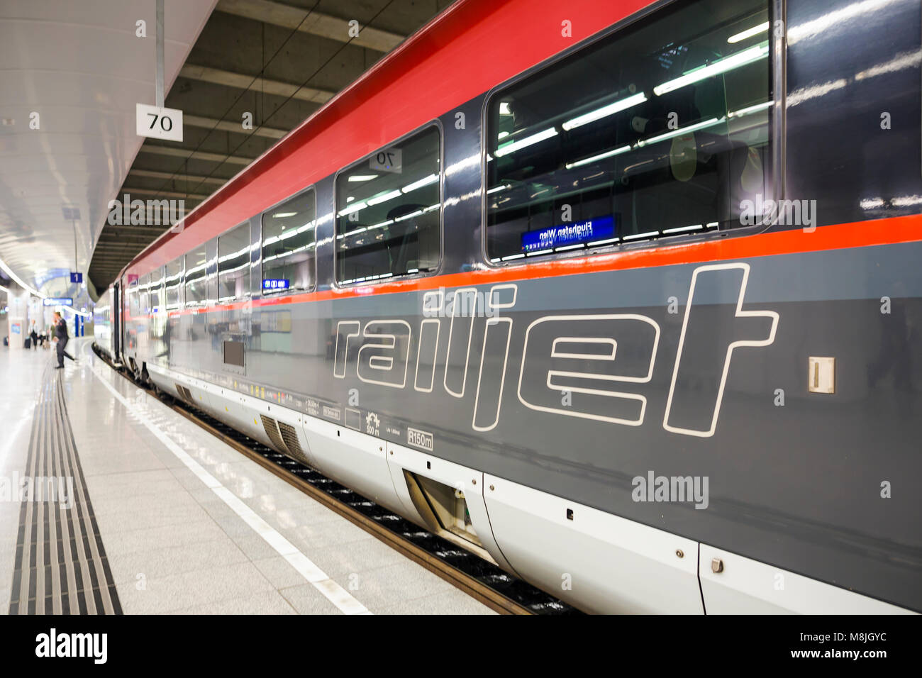 The Railjet train in Austria is a highspeed train of the ÖBB and ČD
