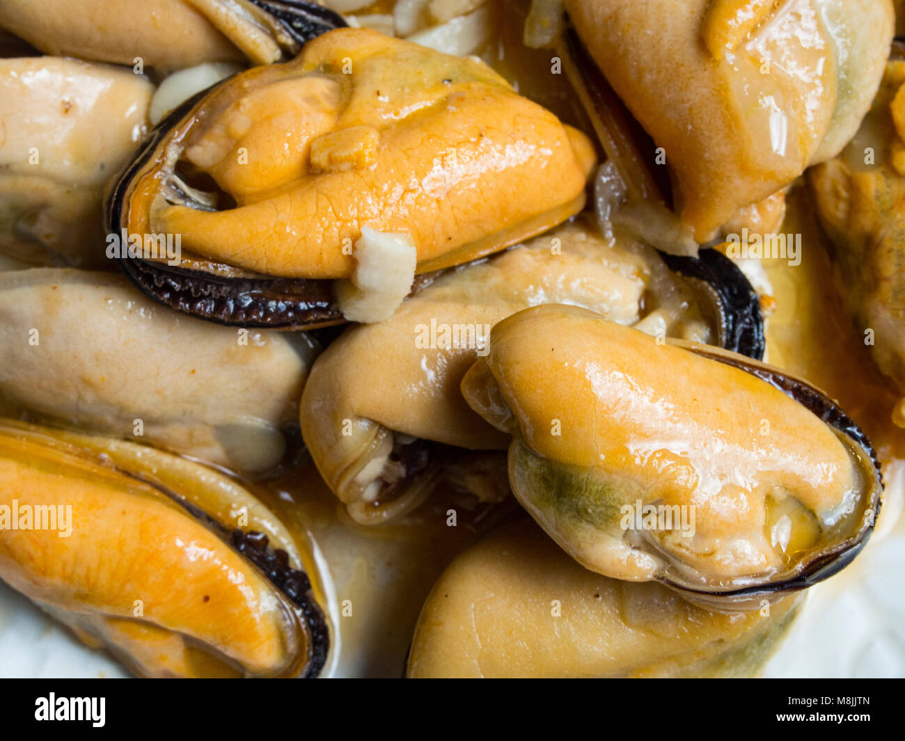 Pickled mussels texture Stock Photo Alamy