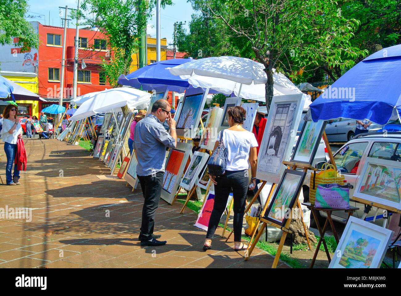 Mexico City, CDMX, Mexico, Art market in San Angel district of Mexico city. Editorial only. Stock Photo