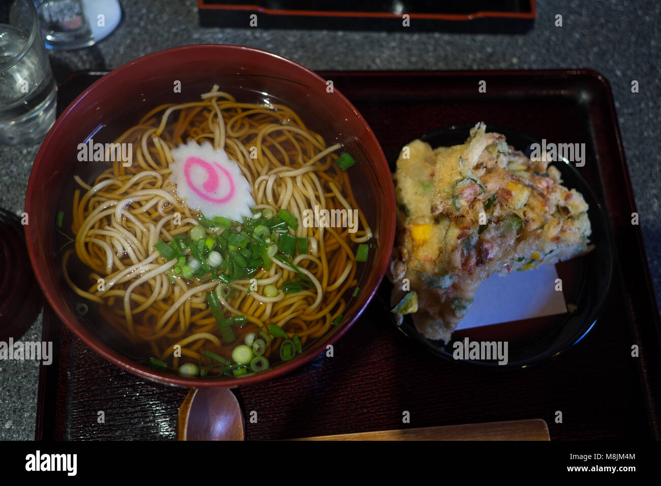 Soba noodles with deep fried vegetable Pattie Stock Photo Alamy